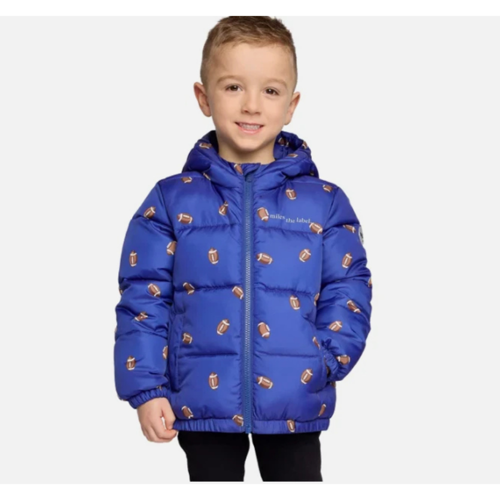 Miles the Label Kids Hooded Puffer Jacket Boys Blue (Football) Size 5. NWT